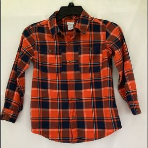 Carter's Button Down Long sleeve Boys Shirt. Orange/Blue Plaid. Size 7.